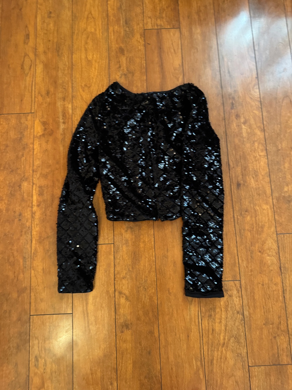 Express Black Sequin Long-Sleeve Crop Top -